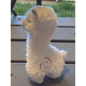 Fluffy White Llama Plush Toy With Red Embroidered Spiral By Jing Guang